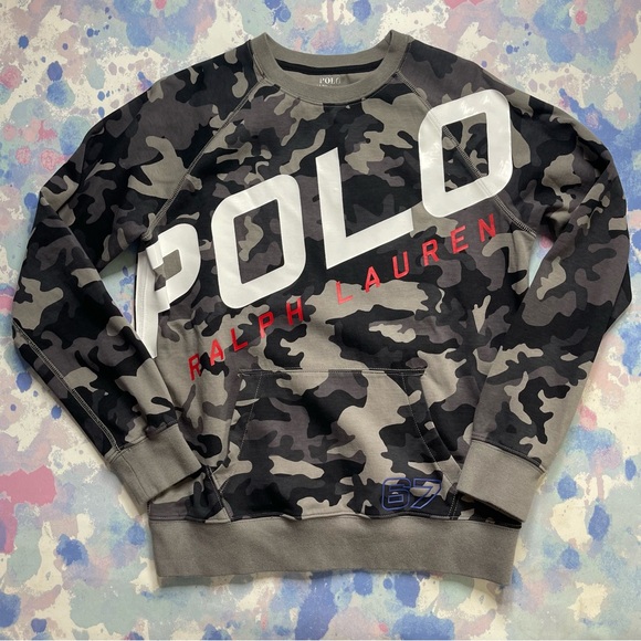 POLO RALPH LAUREN Sweatshirt Boys Large 14/16 PERFORMANCE CREW-NECK CAMO A13 - Picture 1 of 6